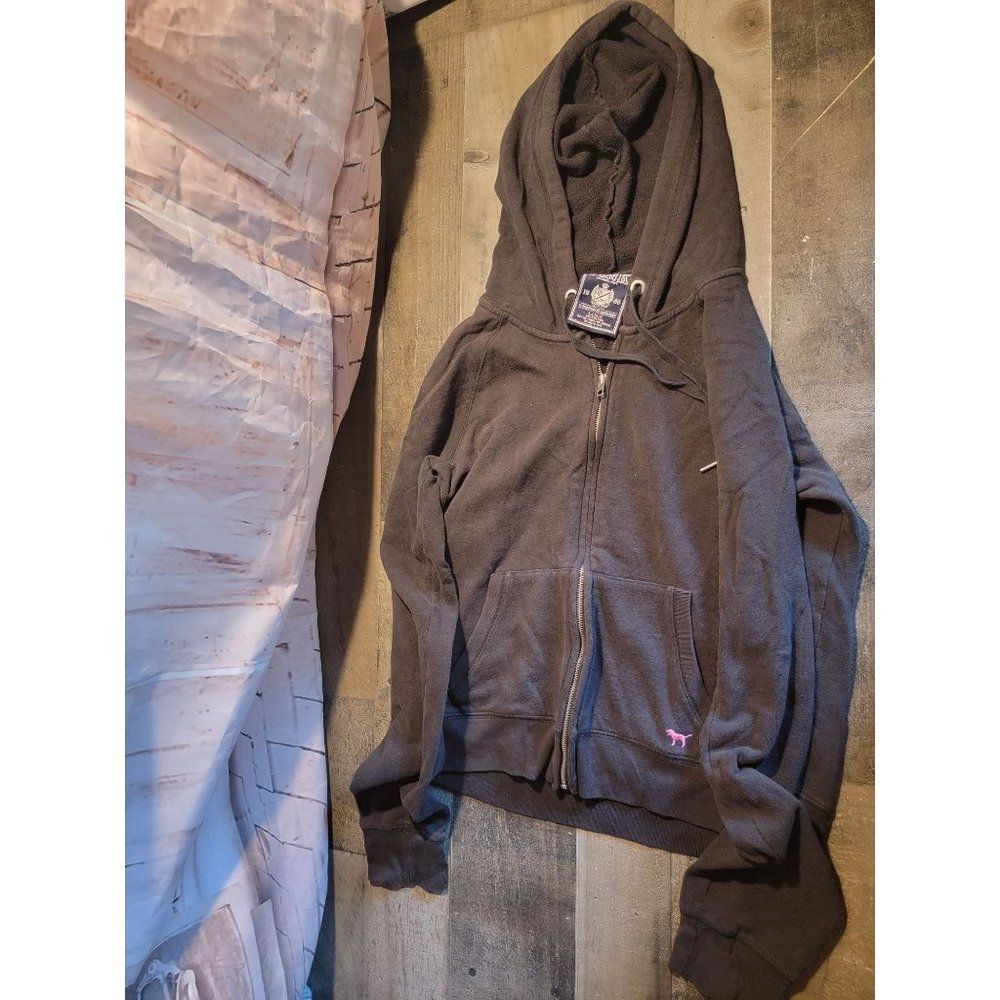 Pink women's zip‎ up jacket black peace and love heart